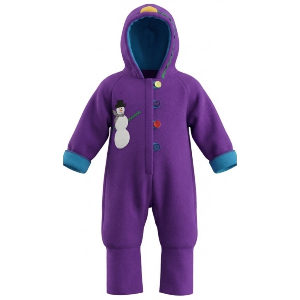 Vtg New 18 Month Baby Fleece Snowsuit Purple Teal Button Up One Piece Snowman